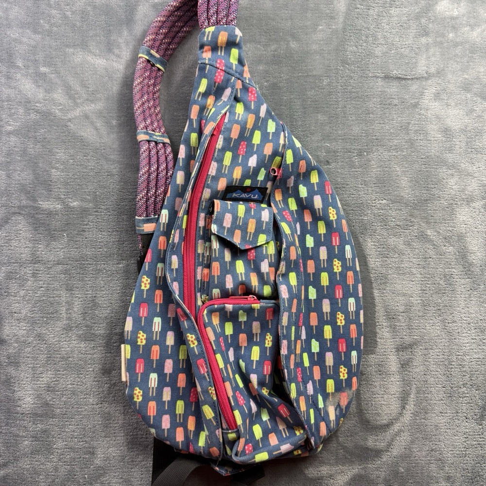 KAVU Backpack Crossbody Sling Rope Bag Blue Multicolored Ice Cream Summer Retire